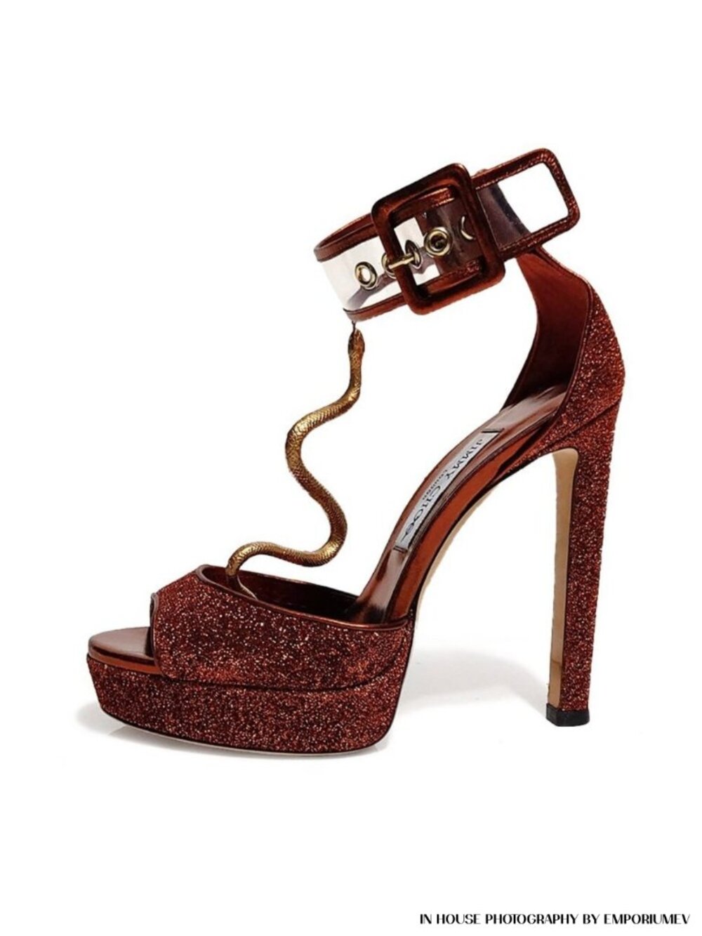 Jimmy Choo Mayner 130 Orange Glitter Women US 7 EU 37 Ankle Strap Sandals